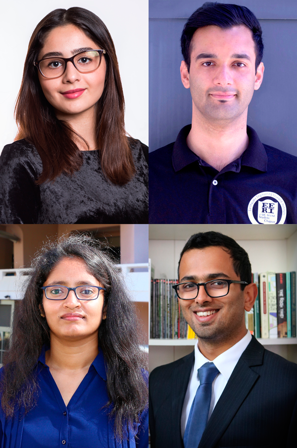 Pictured, clockwise from top left, are Samueli School graduate students Maryam Asghari, Jawad Fayaz, Anirudh Krishna, and Mounika Kodali. 