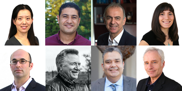 Samueli School Interim Dean Michael Green recognized the 2021 Faculty Award winners in June. Pictured, top row from left, are Han Li, Haithem Taha, Kerry Athanasiou and Christine King; bottom row from left, are Allon Hochbaum, Mike McCarthy, Ahmed Eltawil and Dimitri Papamoschou.