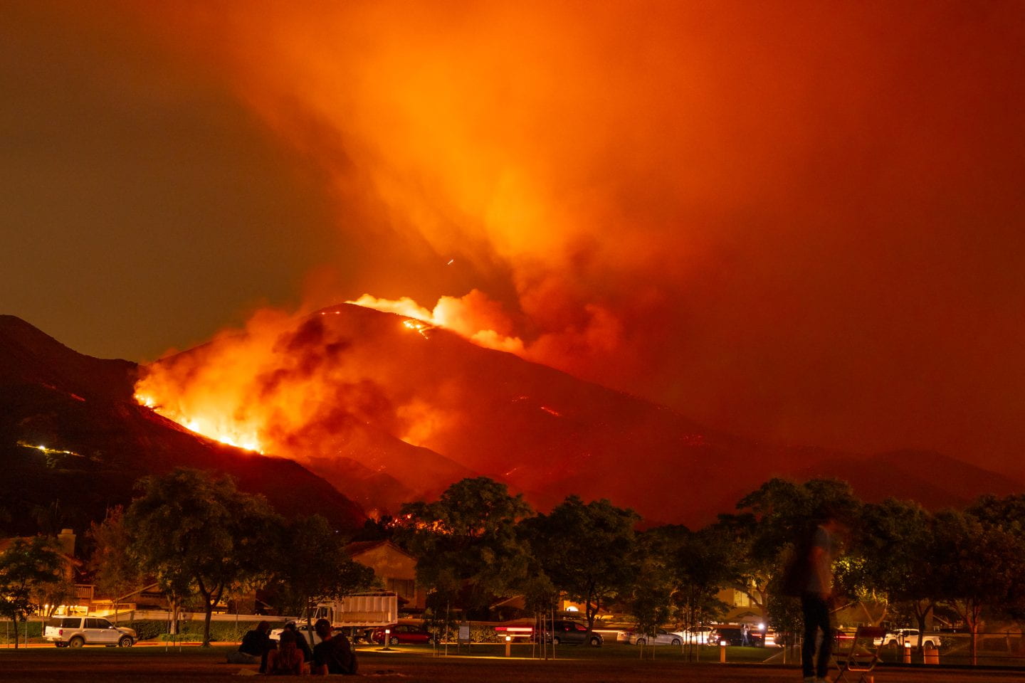 The Airport Fire rages in the Santa Ana Mountains about 20 miles from the UC Irvine campus in September 2024. “The global paradox of decreased burn area and increased human impacts we uncovered … is due largely to an increasing overlap between human settlements and fire-prone landscapes,” says study co-author Amir AghaKouchak, UC Irvine Chancellor’s Professor of civil and environmental engineering. Amir AghaKouchak / UC Irvine