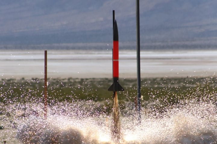 Rocket blasts off from the Mojave Desert testing site