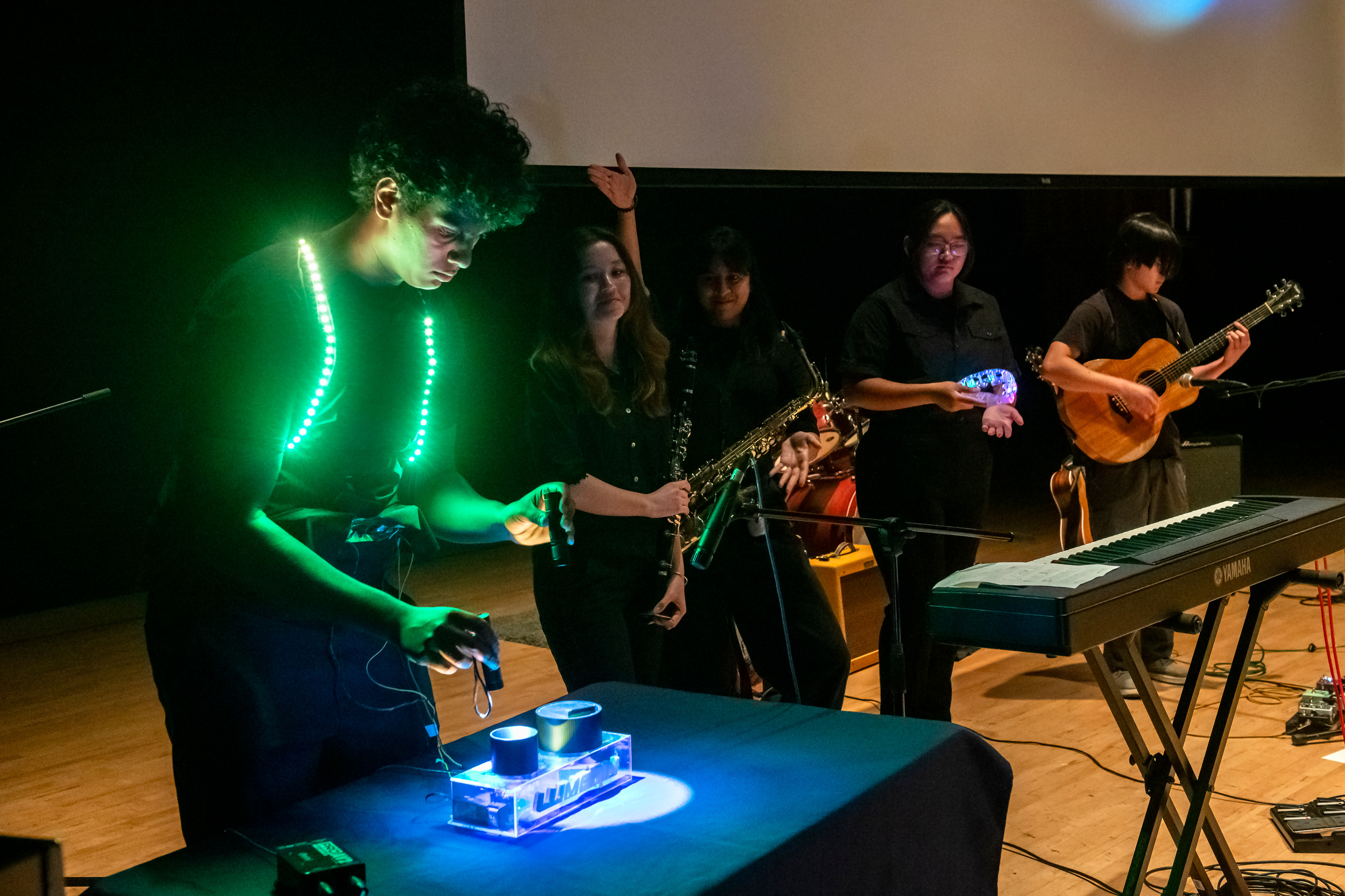 Music student Rudy Iyer plays the Lumerin to “Isn’t She Lovely” at E-SONIC. (Steve Zylius/UCI)