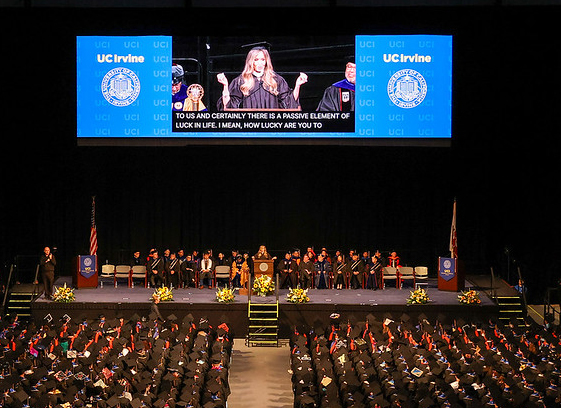 Alex Parker delivers the featured speech at the Samueli School of Engineering 2025 Commencement Ceremony. 