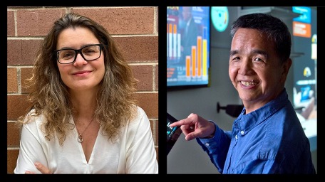 UCI Professors Athina Markopoulou and G.P. Li, the new and former directors of the California Institute for Telecommunications and Information Technology (CalIT2)