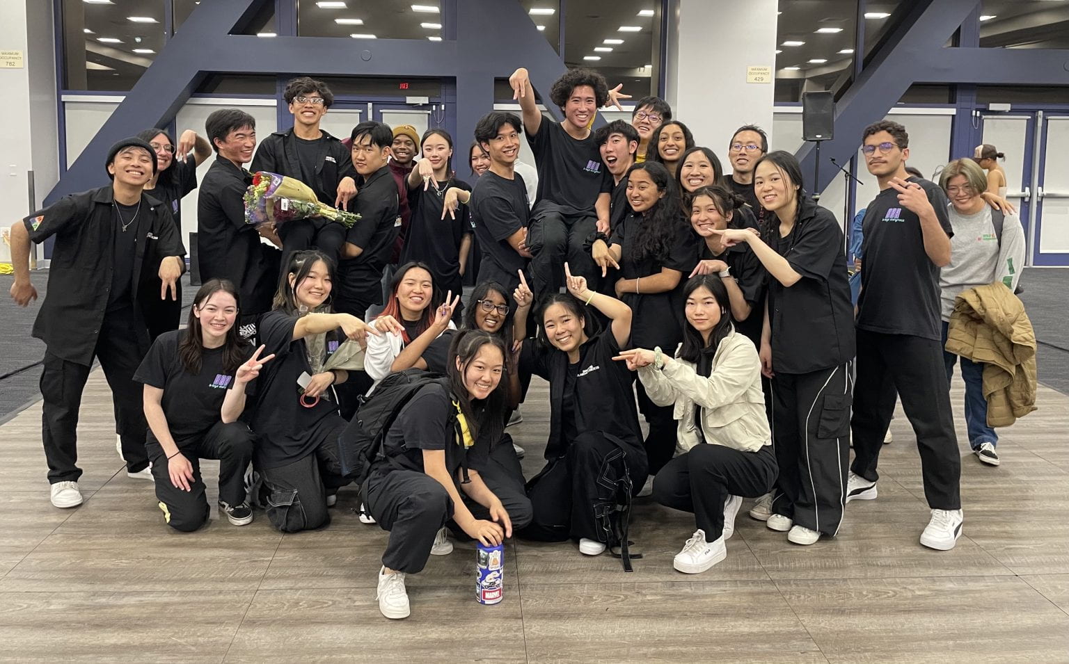 The entire B-Boys Anonymous crew poses at the Spring Quarter Dance Festival. B-Boys Anonymous