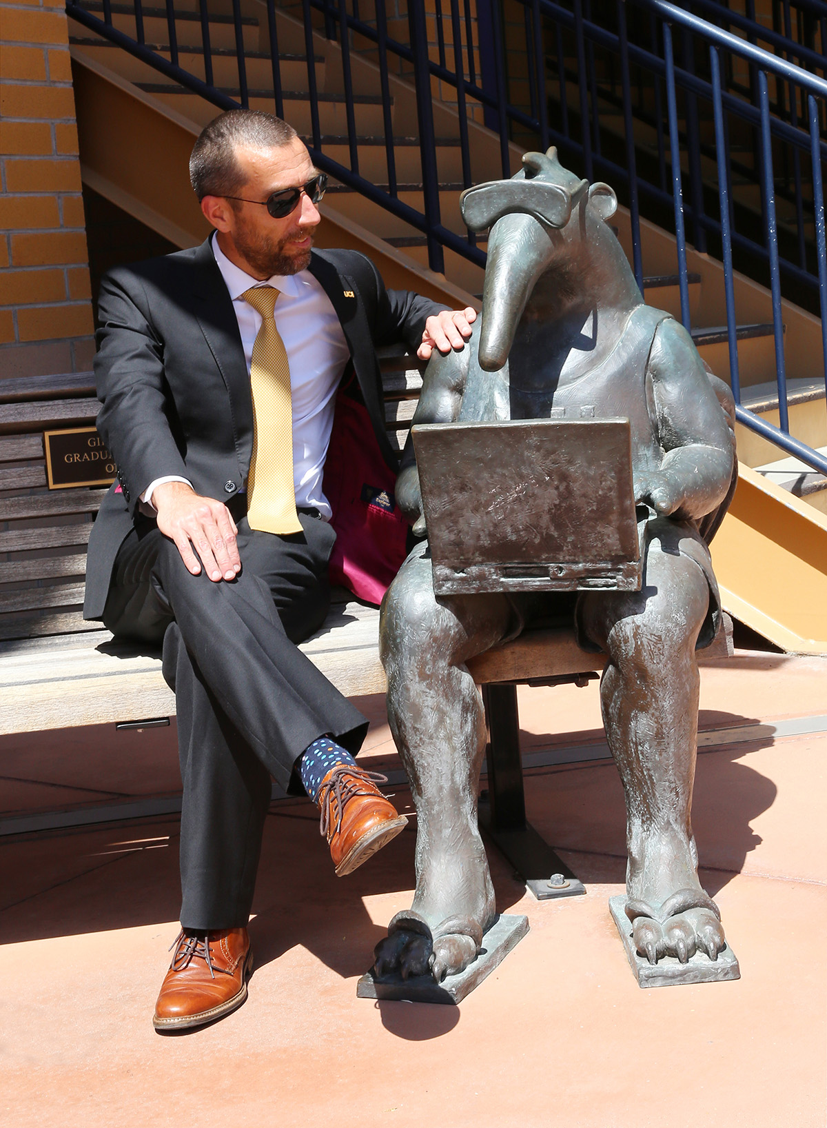 Dean Magnus Egerstedt with Peter the Anteater on campus