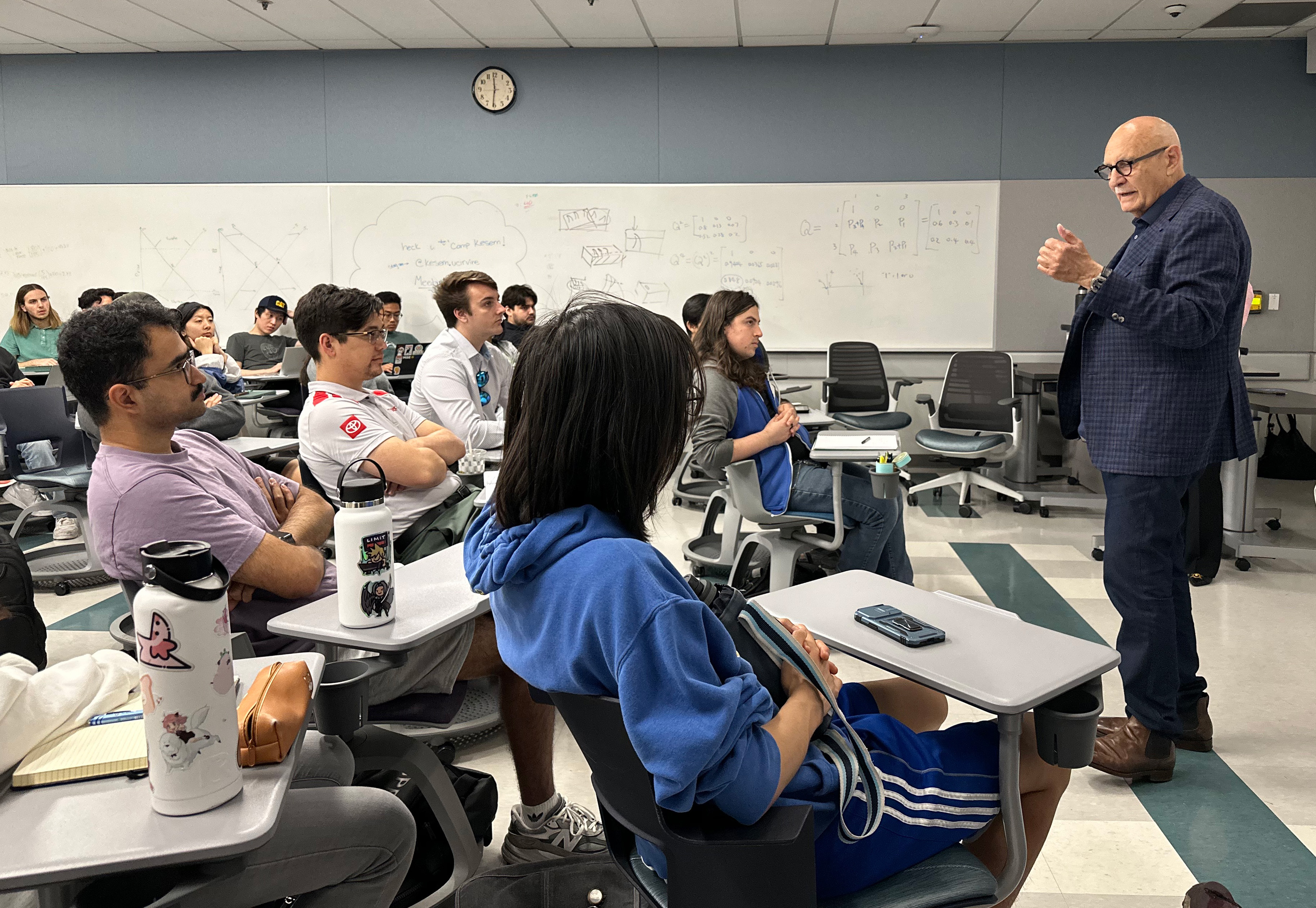 Diran Apelian teaching UCI engineering students in his Essential Skills class