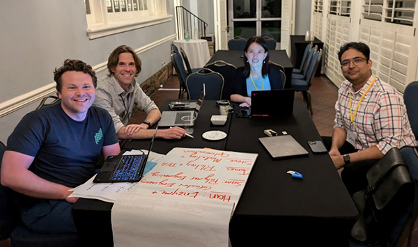 Han Li’s  project team, working together at the NSF Ideas Lab, is pictured from left:  James Weltz (Cascade Biocatalysts), Steve Abel (University of Tennessee, Knoxville), Han Li (UCI) and Samanvaya Srivastava (UCLA).
