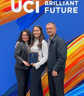 Karen Lopez with her parents at LEAD Award banquet