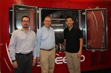 Engineering researchers, from left, Lorenzo Valdevit, Daniel Mumm and Xian Shi are awarded a multidisciplinary grant investigating materials for rotating detonation engines.