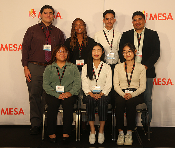 Pictured clockwise from top left are Leonardo Garcia, Interim Director of MESA Nicole Patterson, Fernando Suarez, MESA Undergraduate Programs Lead Marvin Maldonado, Katie Quach, Athena Niu and Rosaura Chepe-Chino.