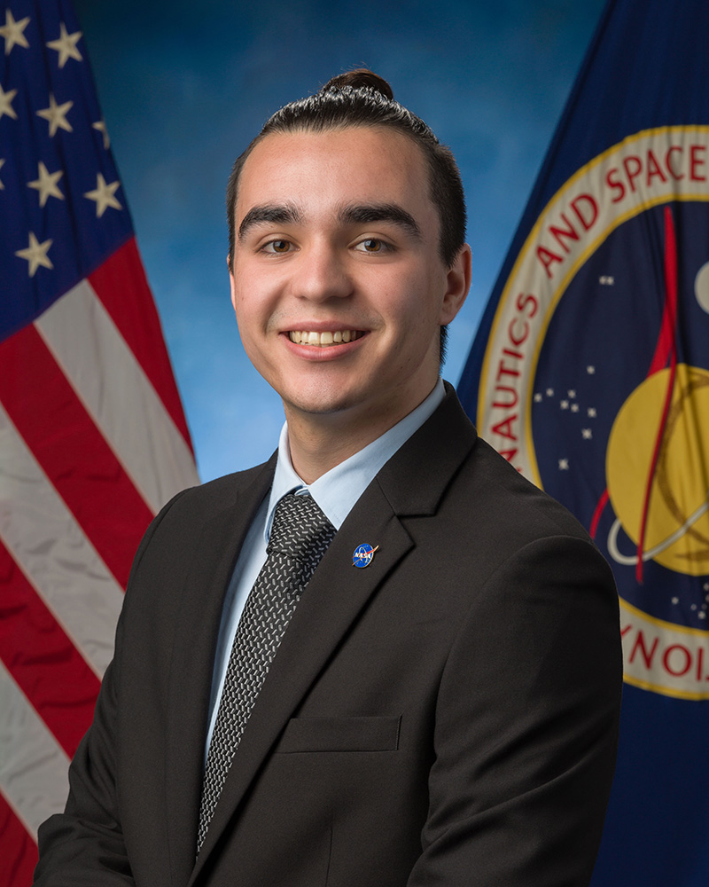 Gabriel Herrera as a NASA Johnson Space Center Pathways intern in Houston in 2024