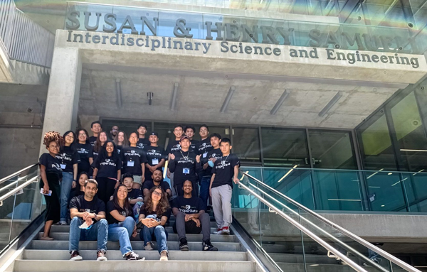 ProperData workshop participants gathered on the steps of the Interdisciplinary Science and Engineering Building. Pictured front row at right is Professor Athina Markopoulou, who spoke enthusiastically about what students learned about data privacy, security and ethics.