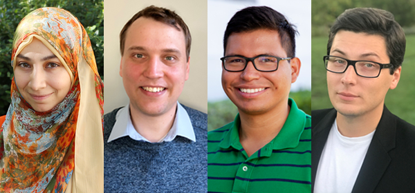 From left, Assistant Professors Salma Elmalaki, Perry Johnson, Christopher Olivares Martinez and Maxim Shcherbakov are NSF Career Awardees. 