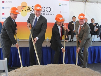 From left: IVC President Glenn Roquemore, UCI Provost and -Chancellor Howard Gillman, Chapman University President James Doti and Saddleback College President Tod Burnett. 