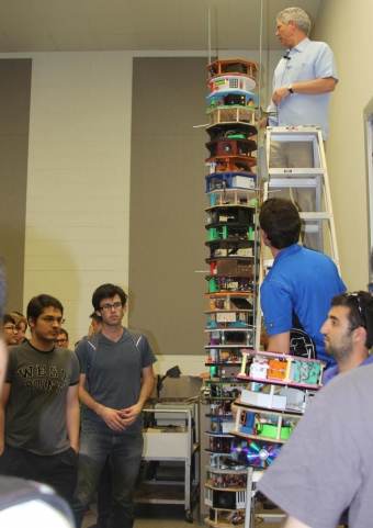 Professor Derek Dunn-Rankin builds music box tower