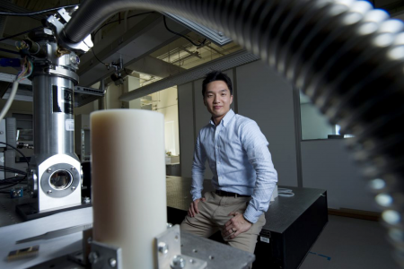 Jaeho Lee's nanomaterials lab at UCI features a customized vacuum chamber that allows samples to be heated to enormous temperatures. By doing so, he can determine whether the substances have suitable thermoelectric properties. Steve Zylius / UCI Jaeho Lee's nanomaterials lab at UCI features a customized vacuum chamber that allows samples to be heated to enormous temperatures. By doing so, he can determine whether the substances have suitable thermoelectric properties. Steve Zylius / UCI