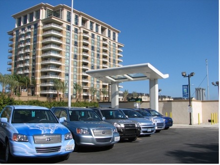 The first fuel cell vehicles line up at UCI’s hydrogen fueling station circa &nbsp;2008.