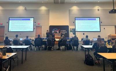 The UCI team giving their presentation at NASA’s Langley Research Center in Virginia.