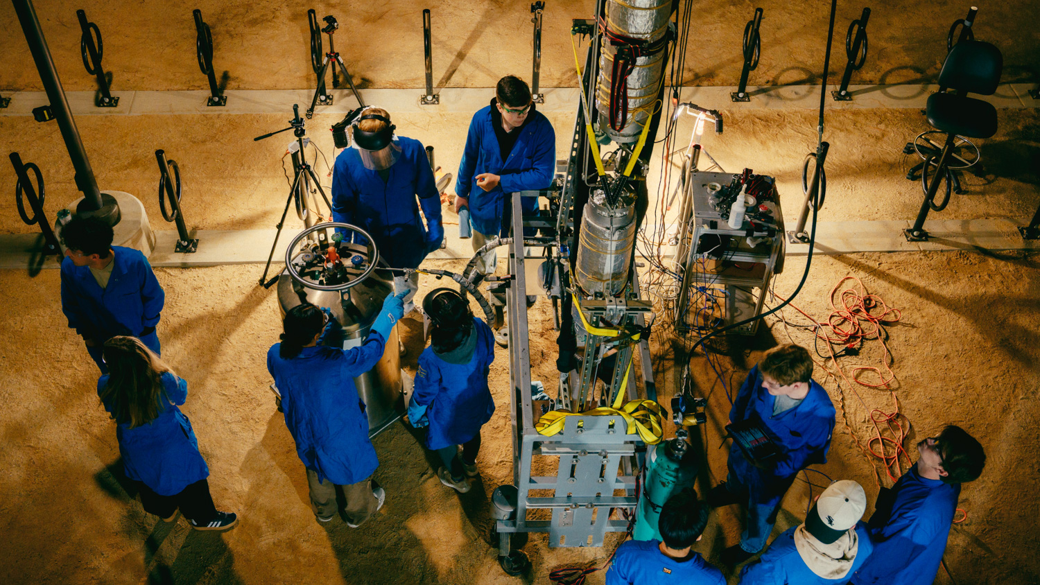 Researchers working on a rocket